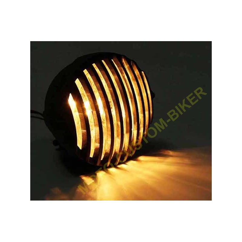 Phare Moto Triangulaire Vintage H4 12V 55/60W - Lentille Jaune Clair - Pour Custom Bobber, Chopper - Boîtier Acier étanche