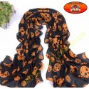 Foulard orange motif têtes de mort