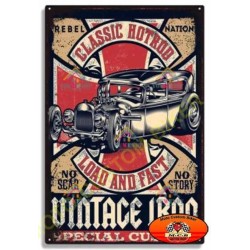 Plaque metal decorative classic hot rod