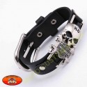 Bracelet biker cuir skull hd, bar & shield