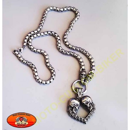 Pendentif mode Harley, skull and heart