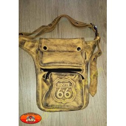 Sacoche de jambe en cuir beige vintage, route 66