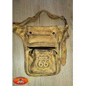 Sacoche de jambe en cuir beige vintage, route 66