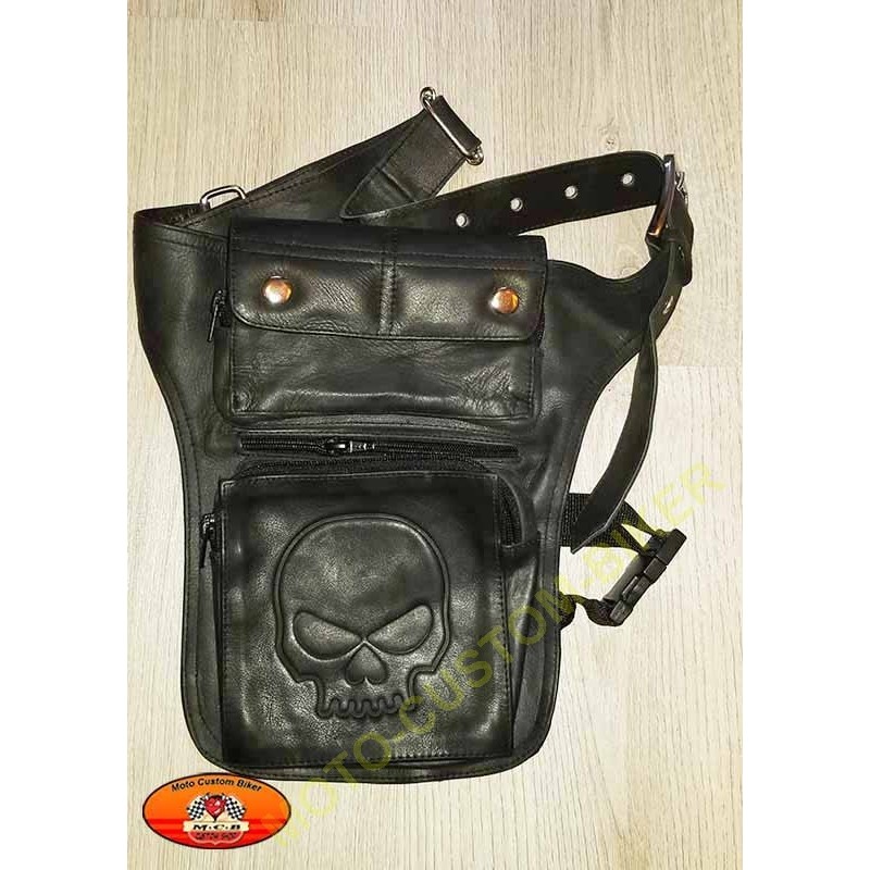 Pochette Sacoche de Hanche cuisse Jambe en Cuir  Modèle AIGLE  bikers  harley