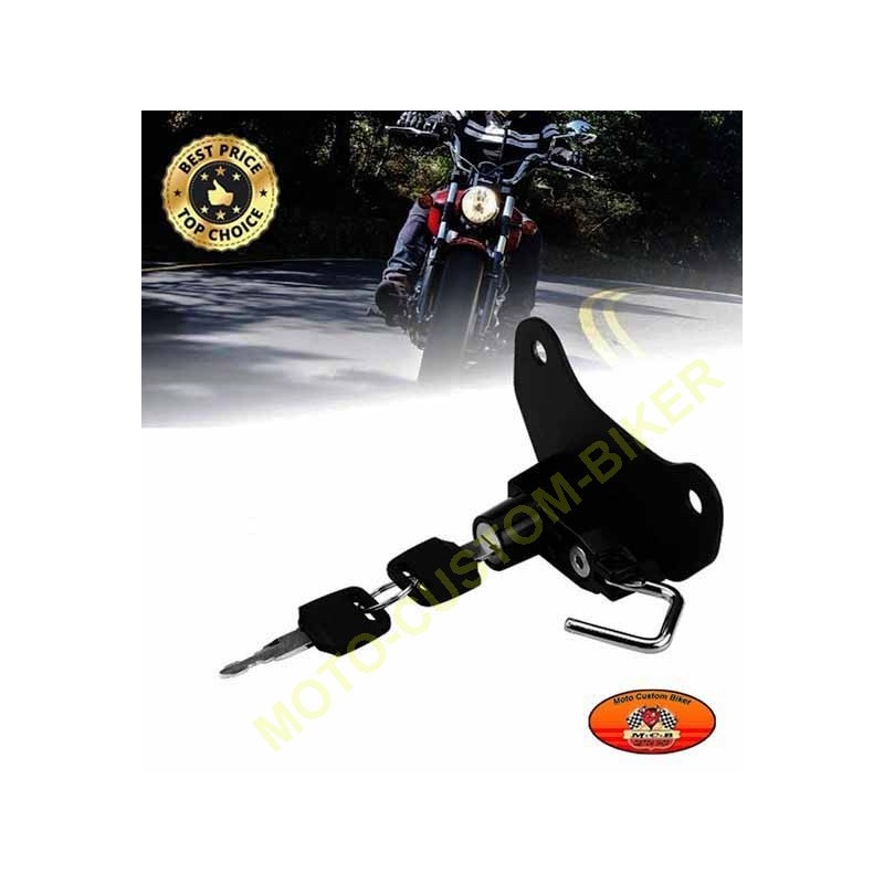 Antivol de casque moto mousqueton à 3 combinaisons avec son verrouillage et  sa barre de support. - Moto-Custom-Biker