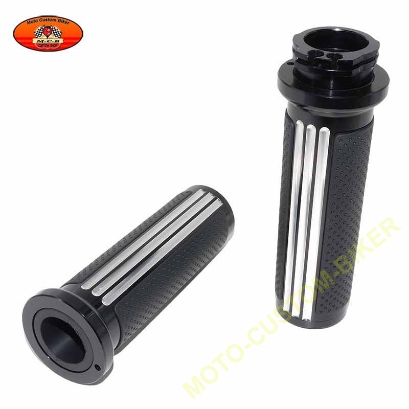 Poignées Guidon CNC Pour Harley - Lot 1 Paire + Repose-pieds + Levier - Aluminium Billette - Noir