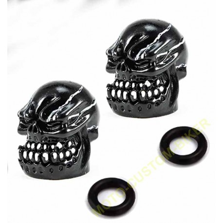 Bouchons de valves moto crazy skull noir
