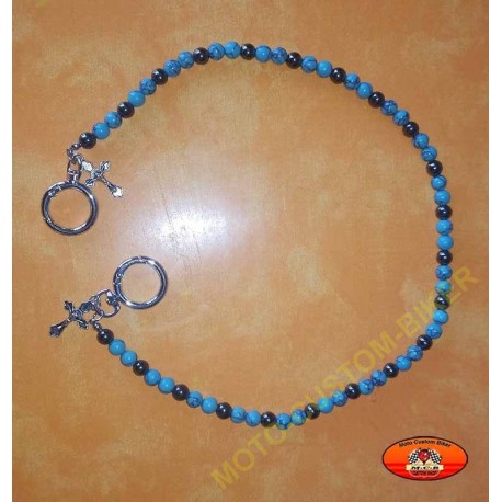 Chaine portefeuille perles bleu