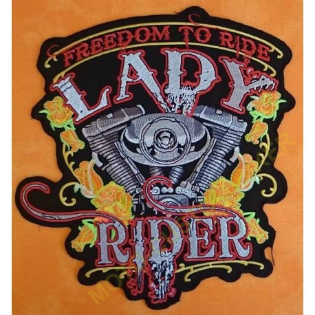 Patch biker, écusson harley freedom lady rider, grand format