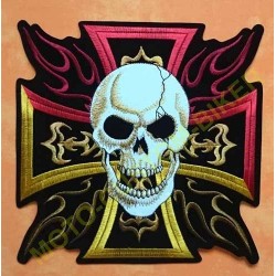 Patch, écusson croix de malte couleurs, tête de mort