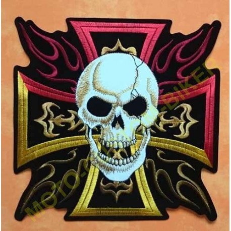 Patch, écusson croix de malte couleurs, tête de mort