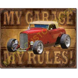 Plaque metal decorative my garage, my rules hot rod