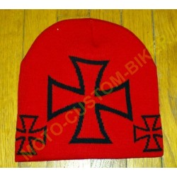 Bonnet biker rouge croix de malte