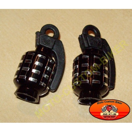 Bouchons de valves moto grenade noir