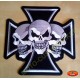 Patch, écusson croix de malte 3 skulls, grand format