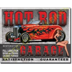 Plaque metal decorative hot rod garage