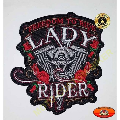 Patch, écusson freedom lady rider roses rouge