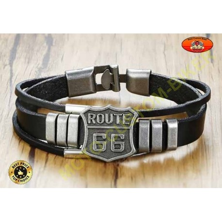 Bracelet triple cuir avec logo route 66