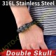 Bracelet cuir noir tressé avec 2 skulls mexicaine