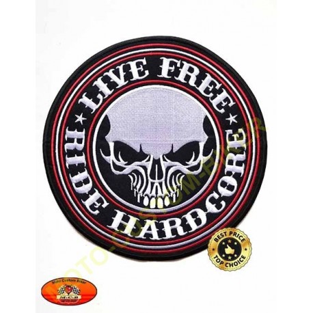 Patch, écusson live free hardcore, grand format