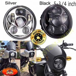 Phare moto custom noir brillant, Diam 5 ¾ pouces